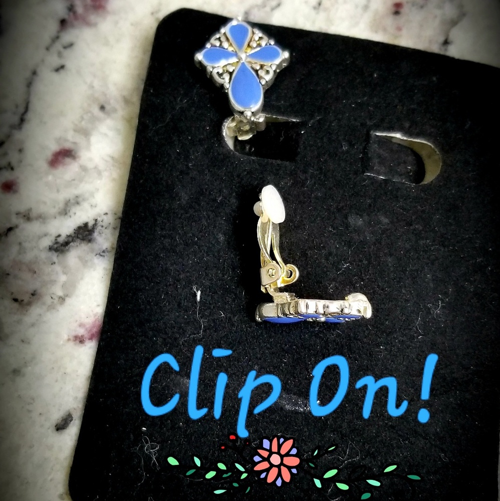 Clip on silver and light blue cross inspired